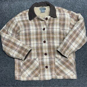 Vintage barn chore jacket plaid corduroy collar quilted cottage gorpcore